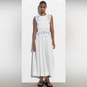 Zara sleeveless white and blue maxi dress